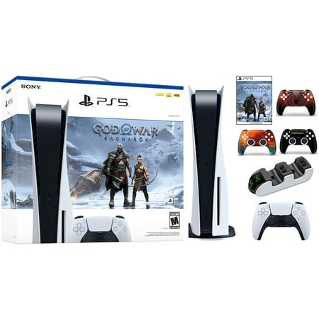 2022 Newest Sony Playstaton Gaming Console PS5_Disk God of War Ragnark Bundle Edition, AMD Ryzen Zen 8 Cores, 16GB GDDR6 RAM, 825GB SSD + One Controller + Fast Charging Dock + 3pcs Controller Skins