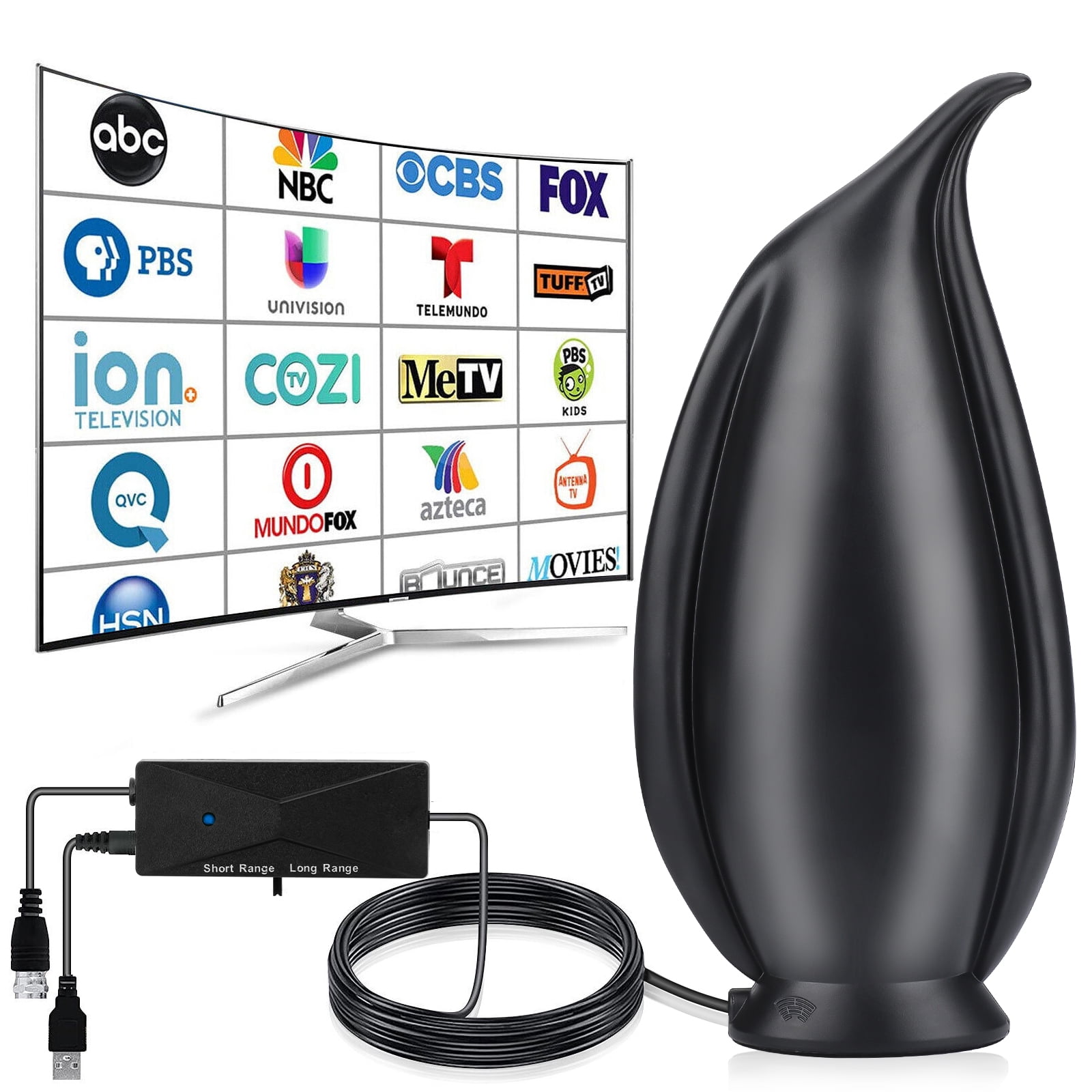 TSV HD Digital TV Antenna for Smart/Older/Indoor TV, Supports 4K 1080p, 250+ Miles Range, with Amplifier and Signal Booster, 10FT Coax Cable