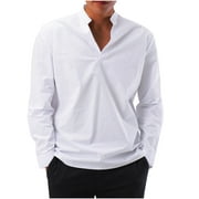 2022 Newly Tops for Men's Fashion Business T-Shirts Solid Color Casual Long-sleeved V-Neck Dress Tee Shirts
