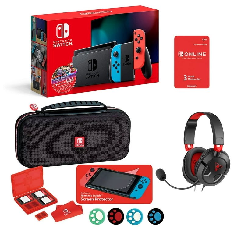 Nintendo Switch with Neon Blue and Neon Red Joy-Con + New Super Mario Bros.  U Deluxe (Full Game Download) - Switch Console