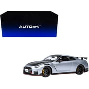 2022 Nissan GT-R R35 Nismo Special Edition RHD Right Hand Drive Ultimate Metal Silver with Carbon Hood and Top 1/18 Model Car by Autoart