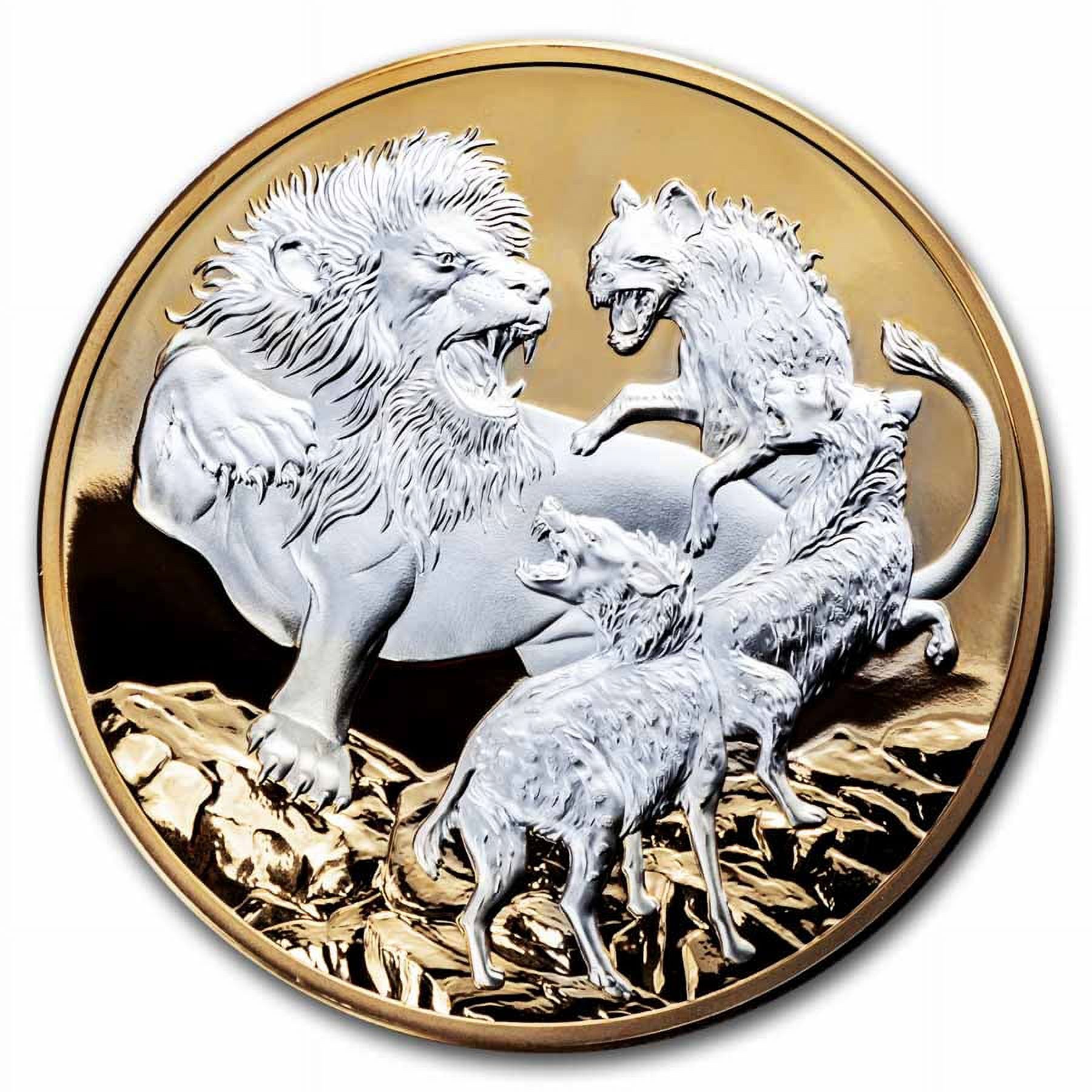 2022 Niue 5 oz Silver Apex Predators: Lion vs Hyenas (Abrasion