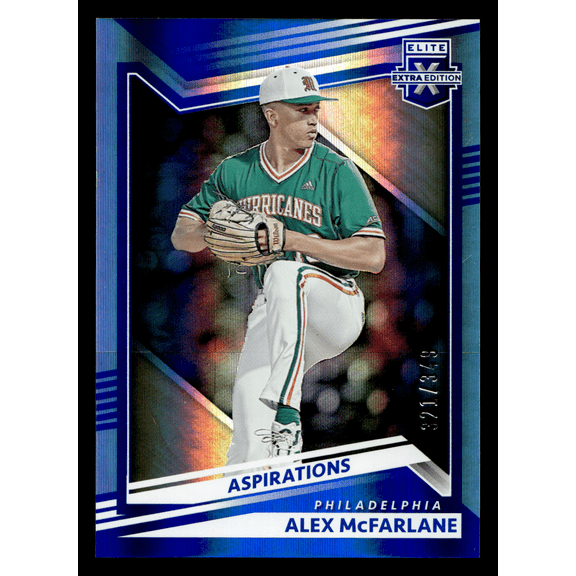 2022 Panini Elite Extra Edition Alex McFarlane Rookie Trading Card Aspirations Blue /349 #122 Miami Hurricanes