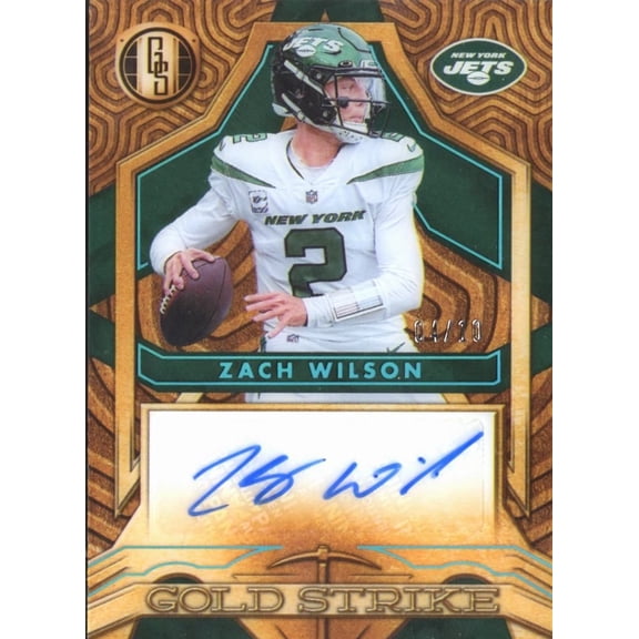 2022 Panini Gold Standard Gold Strike Zach Wilson #GS-ZWI /10 New York Jets NFL Autographed Football Trading Card