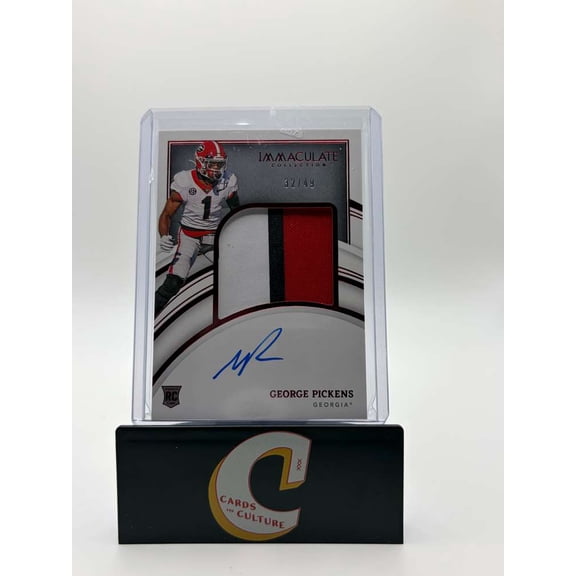 2022 Panini Immaculate Collection Collegiate George Pickens #76 /49 Patch RC Georgia Bulldogs NCAA Autographed Football Trading Card