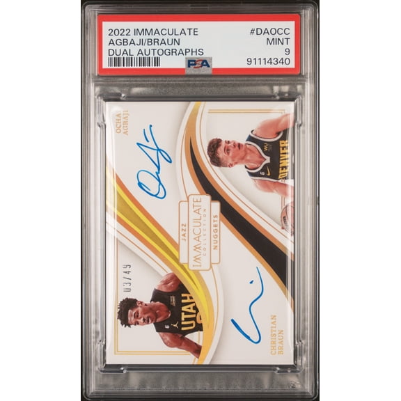 Graded 2022 Panini Immaculate Collection Dual Autographs Braun Agbaji #DAOCC /49 PSA 9 Basketball Card