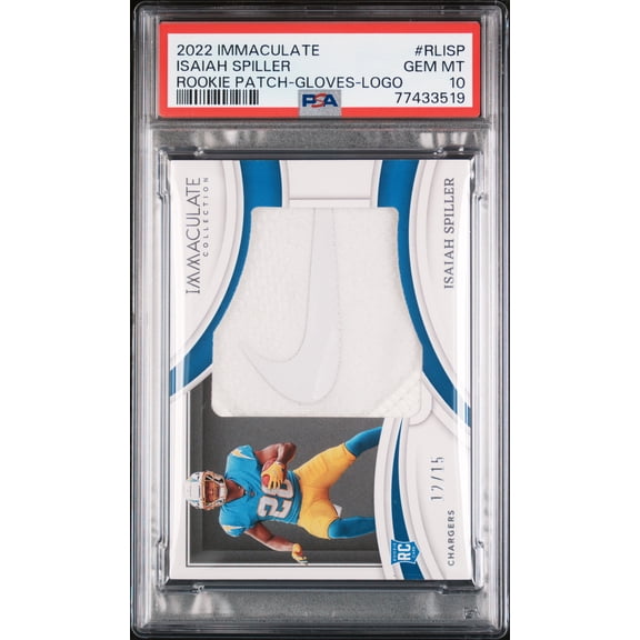 2022 Panini Immaculate Collection Rookie Logos Isaiah Spiller #RLISP RK Gloves Brand /15 Rookie PSA 10