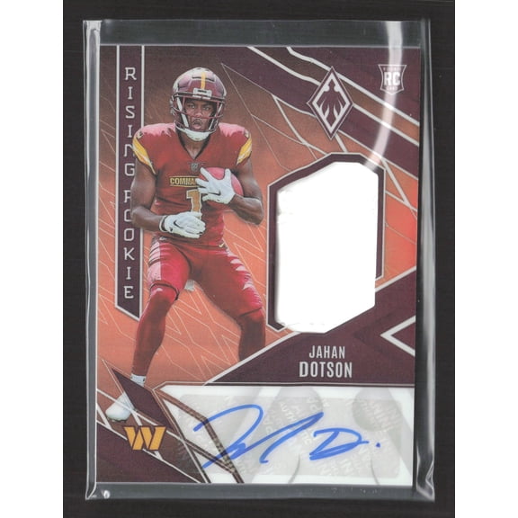 2022 Panini Phoenix Rising Rookie Materials Signatures Jahan Dotson #RMS-JD /99 RC Memorabilia Washington Commanders NFL Autographed Football Card