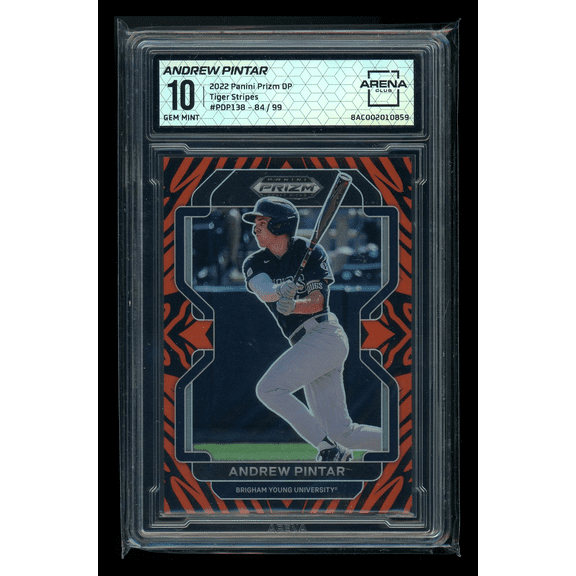 Graded 2022 Panini Prizm Draft Picks Andrew Pintar PDP138 Tiger Stripes 84/99 BYU Baseball Card Arena Club 10