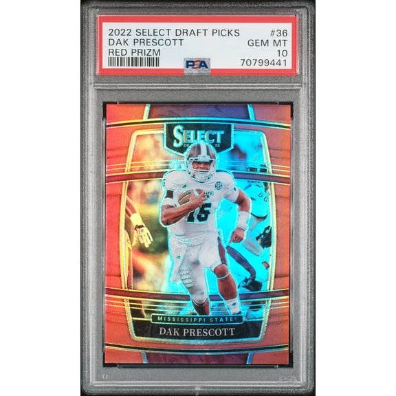 Graded 2022 Panini Select Draft Picks Dak Prescott Dallas Cowboys #36 Red Prizm PSA 10 Football Card