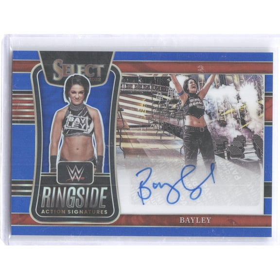 2022 Panini Select Prizm WWE Ringside Action Signatures Bayley #RA-BLY Blue /49 WWE WWE Autographed Wrestling Trading Card