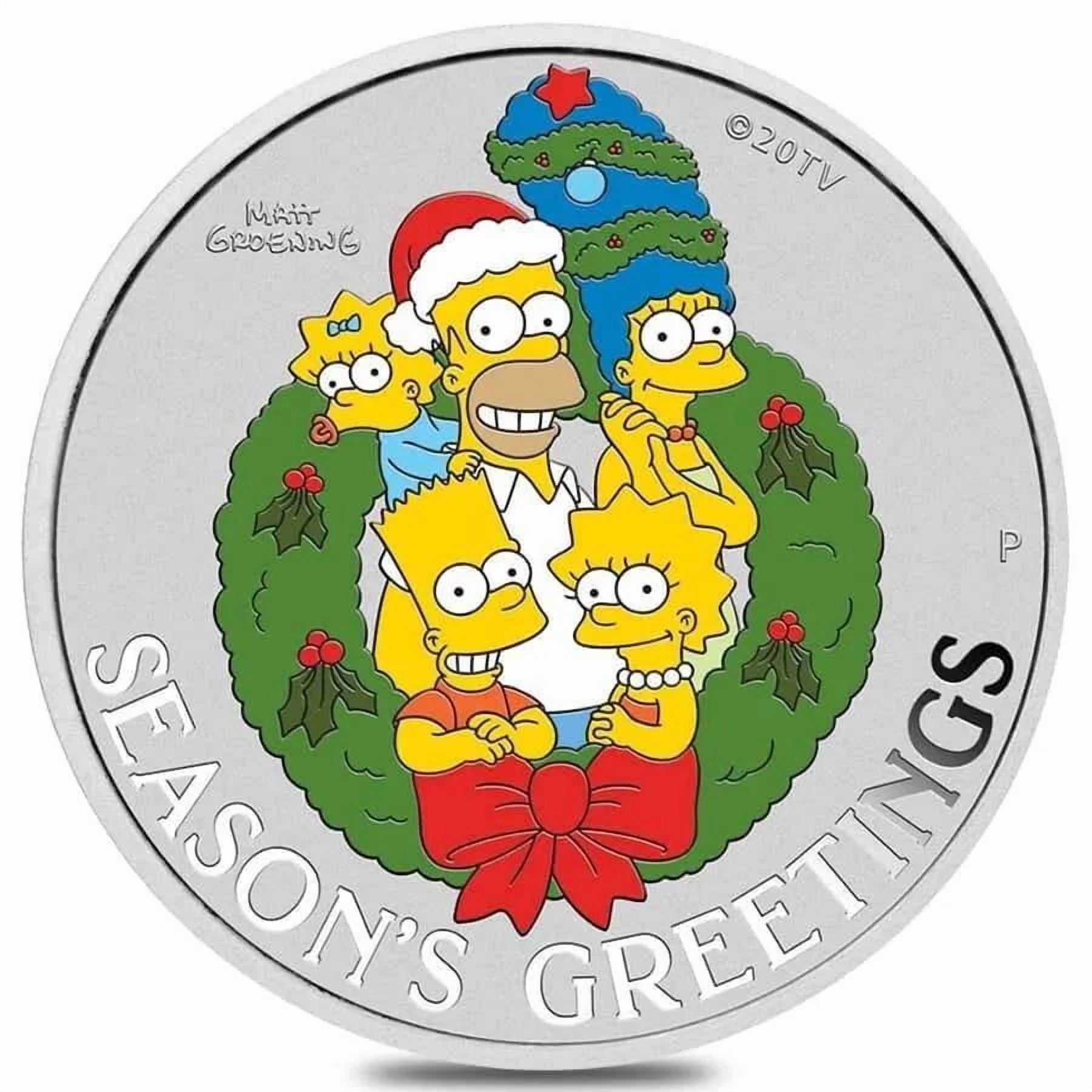 THE PERTH MINT 2022 Perth Mint Simpsons Season's Greetings 1 oz Colorized Silver Coin - In Card