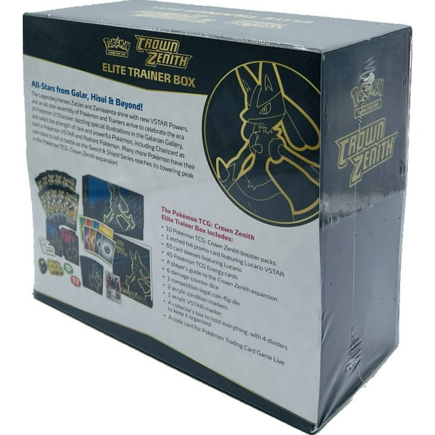 Pokemon TCG Box Pokemon TCG: Crown Zenith Elite Trainer Box - Includes 10  Booster Packs, Lucario VSTAR Promo & Accessories Pokemon Elite Trainer Box