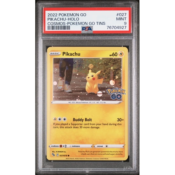 2022 Pokemon Go Pikachu Holo Cosmos-Pokemon Go Tins PSA 9 #027