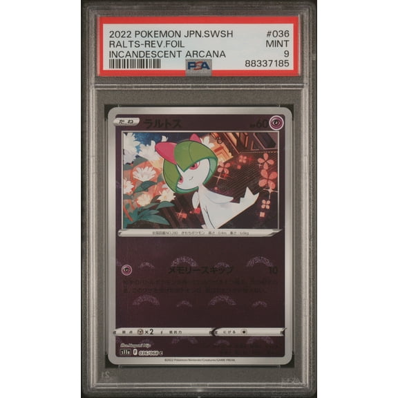 Graded PSA 9 2022 Pokemon Japanese Sword & Shield Incandescent Arcana Ralts Reverse Holo #036