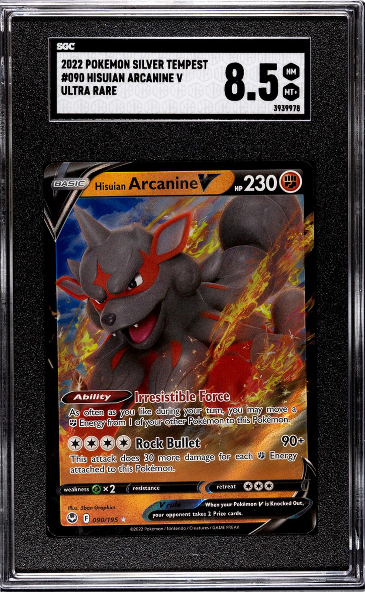 pokemon tcg silver tempest 090 195 hisuian arcanine v card Hisuian Arcanine V (090/195) [Sword & Shield: Silver Tempest] Damaged Holofoil