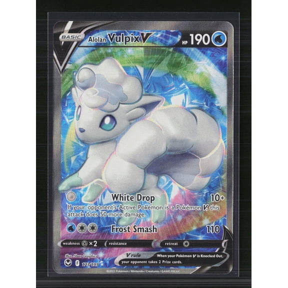 2022 Pokemon Silver Tempest Alolan Vulpix V Holo Rare Trading Card #173/195