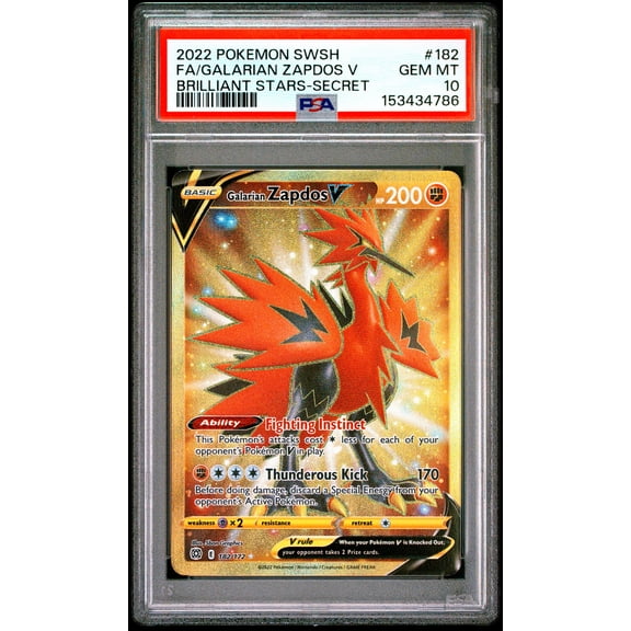 2022 Pokemon Sword & Shield Brilliant Stars Galarian Zapdos V Brilliant Stars-Secret Fa PSA 10 #182