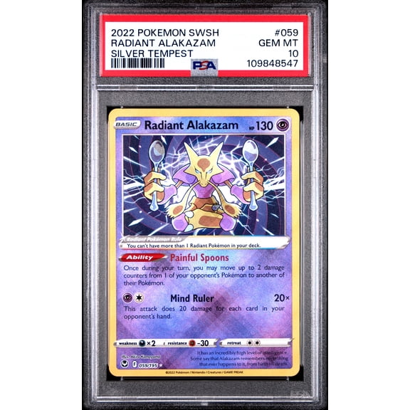 2022 Pokemon Sword & Shield Silver Tempest Radiant Alakazam Silver Tempest PSA 10 #059
