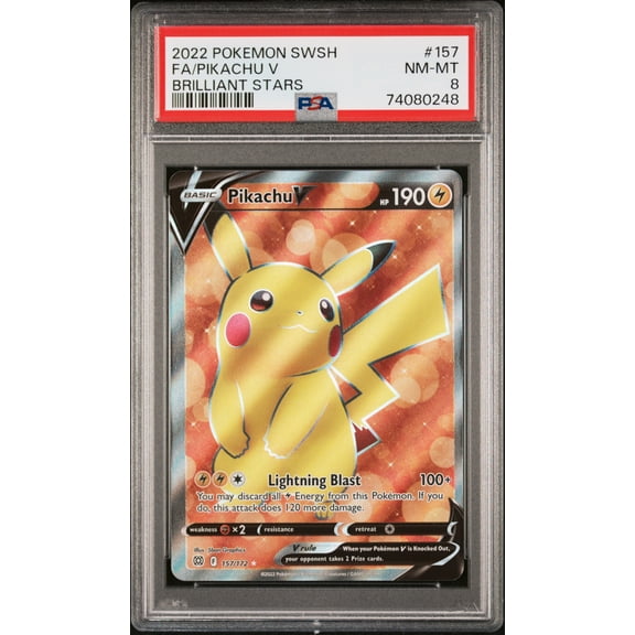 2022 Pokemon Sword and Shield Brilliant Stars Pikachu V #157 PSA 8