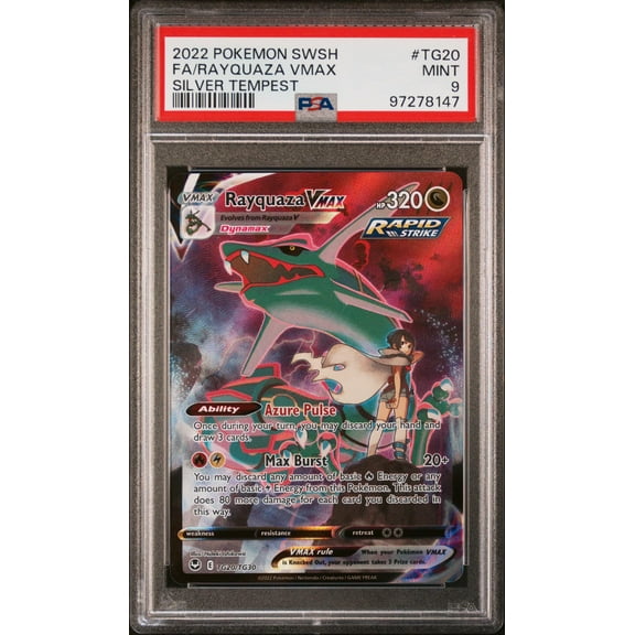 2022 Pokemon Sword and Shield Silver Tempest Rayquaza Vmax #TG20 PSA 9