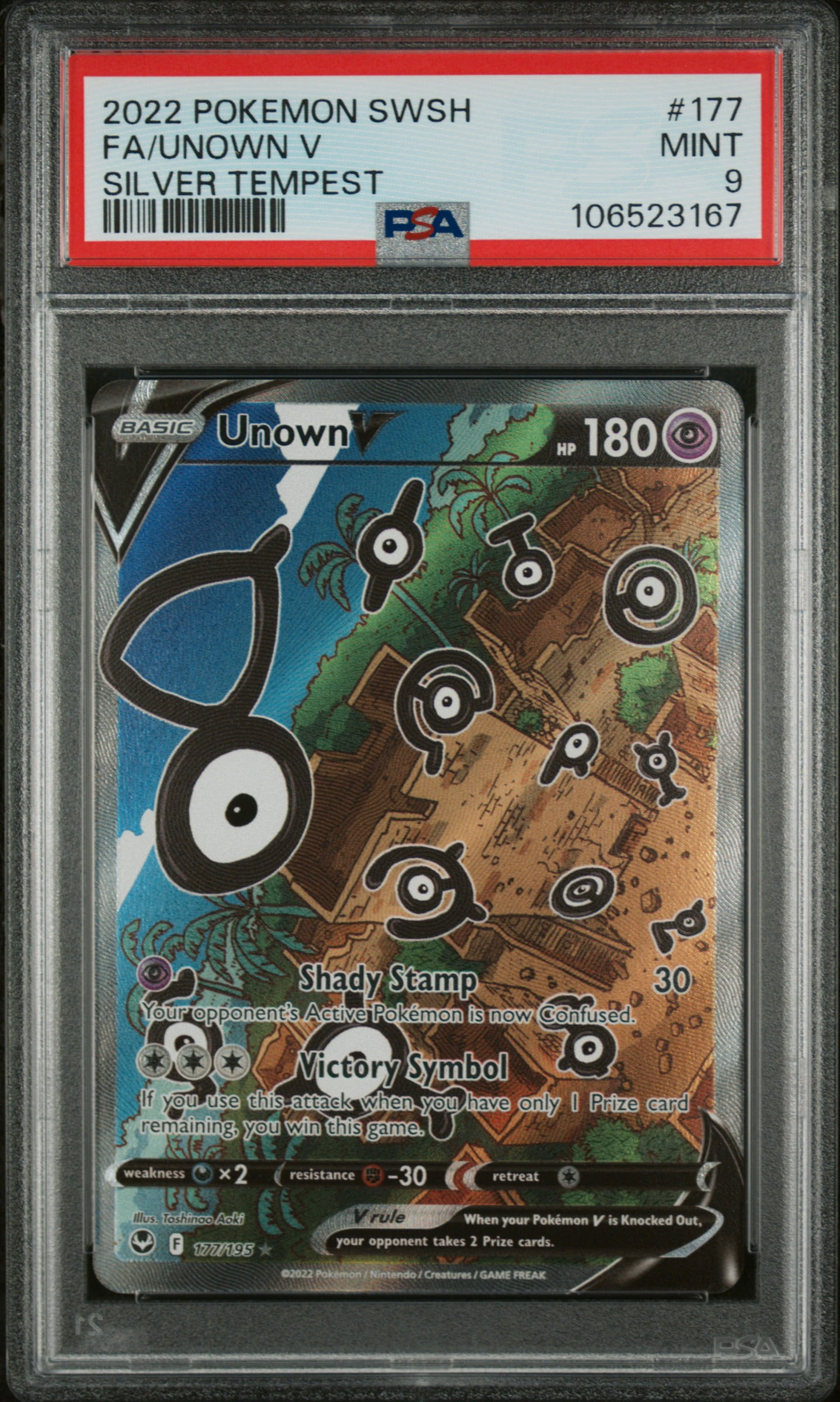 unown v pokemon card 2022 Sword and Shield Silver Tempest #177 PSA 9 V rule — When your Pokémon V is Knocked Out Pokémon TCG Unown V Silver