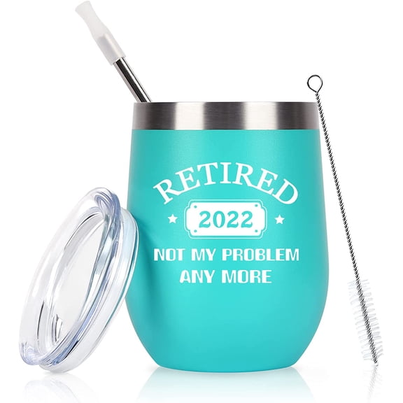 2022 Retirement Gifts for Women, Retired 2022 Not My Problem Stainless Steel Wine Tumbler, Retirement Gifts for Women Her Office Friends Coworkers Colleague Sister Teacher Mom Grandma(12oz, Mint)
