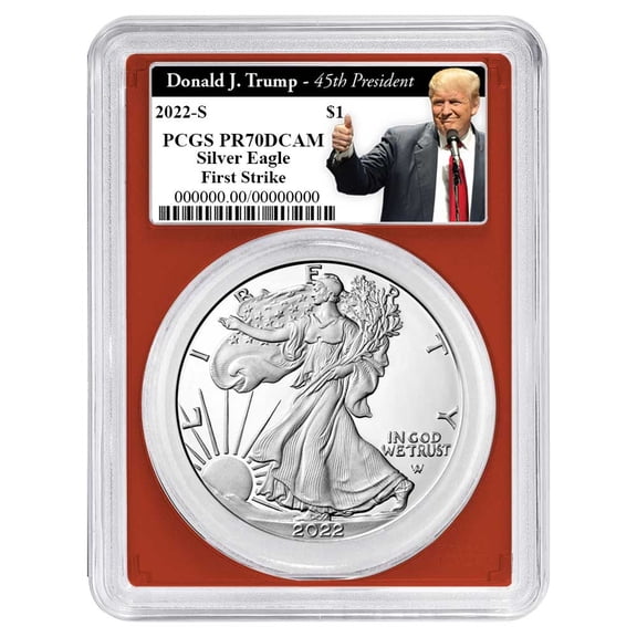 2022-S $1 1-oz Proof American Silver Eagle PCGS PR70DCAM FS Trump 45th President Label Red Frame