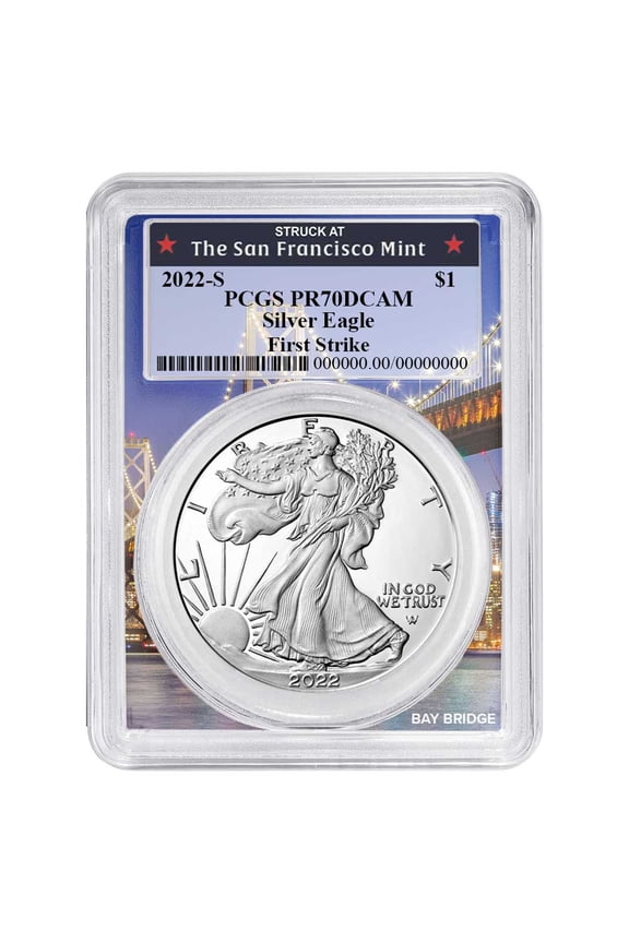 2022-S Proof $1 American Silver Eagle PCGS PR70DCAM FS Bay Bridge Frame