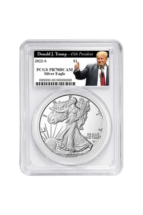 2022-S Proof $1 American Silver Eagle PCGS PR70DCAM Trump 45th President Label