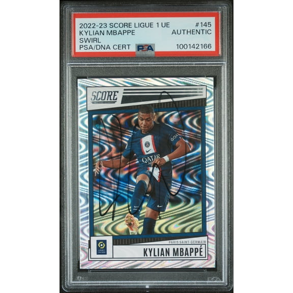 2022 Score Ligue 1 Uber Eats Swirl#145 Kylian Mbappe Signed Card PSA A Auto A