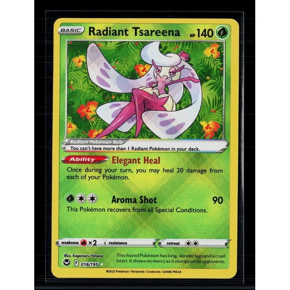 2022 Silver Tempest Radiant Tsareena Etched Rare #16/195 Pokemon Trading Card, English