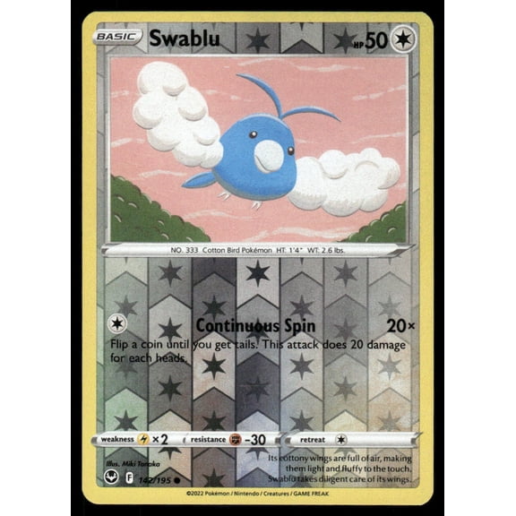 Pokmon Swablu 2022 Silver Tempest Reverse Holo Uncommon #142/195 Trading Card