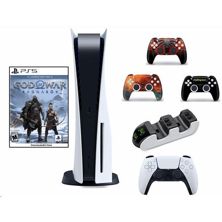 2022 Sony Playstaton 5 God of War Ragnarök Gaming Bundle: PS5_Disc Console + One Wireless Controller + God of War Ragnarök + Charging Dock + 3pcs Controller Skins
