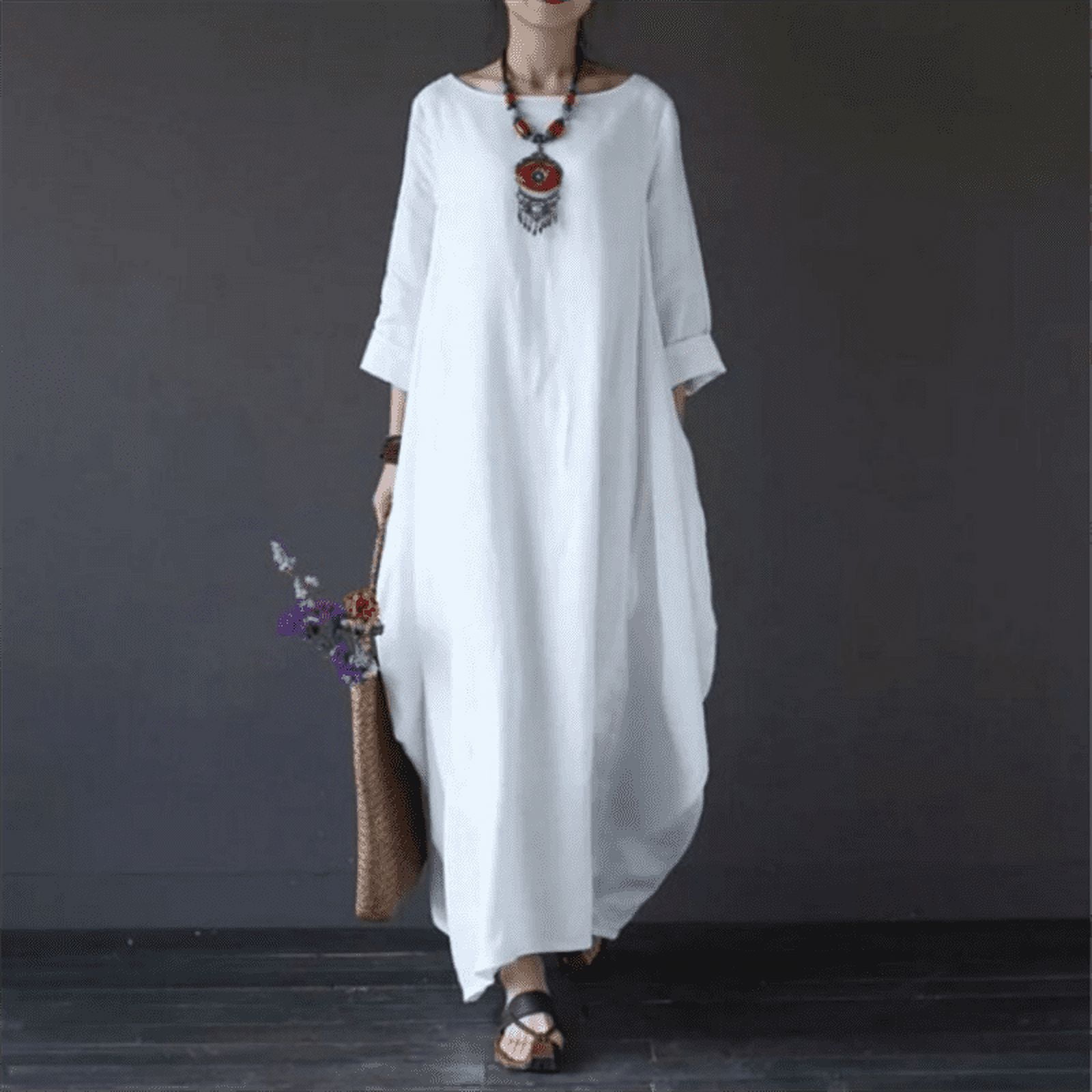 2022 Spring New Loose Size Round Neck MidSleeve Large Swing Cotton And