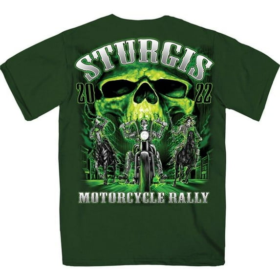 Hot Leathers SPB1003 2022 Sturgis Motorcycle Rally No.1 Design Skull Riders T-Shirt - Forest Green - Medium