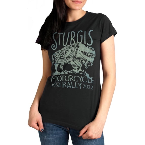 2022 Sturgis Motorcycle Rally SPL1789 Ladies Black Buffalo T-Shirt Small