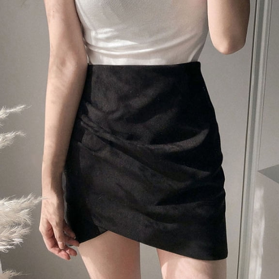 2022 Suede Solid Half Dress Autumn Winter Pleated Irregular Zipper Short Dress Border Women's Dress Table Skirt for Birthday Party Half Skirt Skater Skirt for Women Skirt Hangers for Women Adult