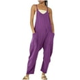thumbnail image 1 of 2022 Summer Jumpsuit for Women Casual Boho Solid Pockets Romper Long Playsuit Strap Button Jumpsuits Overall, 1 of 6
