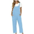 thumbnail image 1 of 2022 Summer Jumpsuit for Women Casual Boho Solid Pockets Romper Long Playsuit Strap Button Jumpsuits Overall, 1 of 9