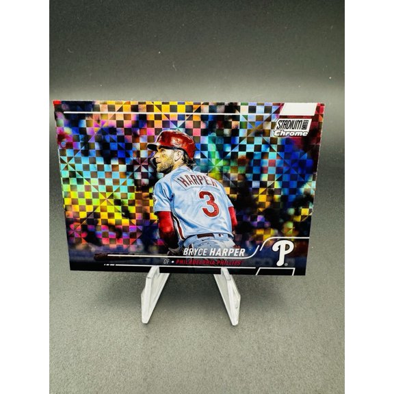 2022 Topps Stadium Club Chrome X-Fractor Bryce Harper #300 Parallel Variety Baseball Card