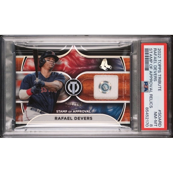 Graded 2022 Topps Tribute Rafael Devers Boston Red Sox #SAO-RD Relic Auto PSA 8 Baseball Card