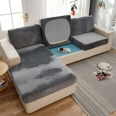 2022 Universal Sofa Cover, Stretch Velvet Couch Cushion Slipcovers Replacement, Anti-Slip L-Shape Sofa Covers, Chaise Lounge Sofa Slipcover (Grey, 1-Seater Cushion Cover)