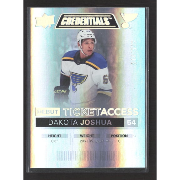 2022 Upper Deck Credentials Debut Ticket Access Dakota Joshua St. Louis Blues #88 Hockey Card