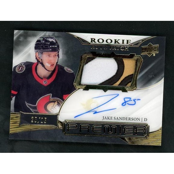 2022 Upper Deck Premier AHR-SA Jake Sanderson Rookie Auto Patch Rookie /99 VG Ottawa Senators