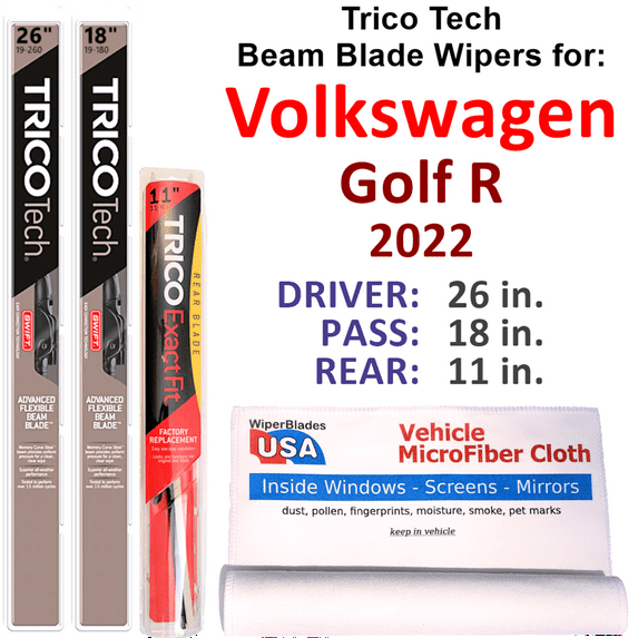 2022 Volkswagen Golf R Beam Blade Wipers (Set of 3) w/Rear Wiper