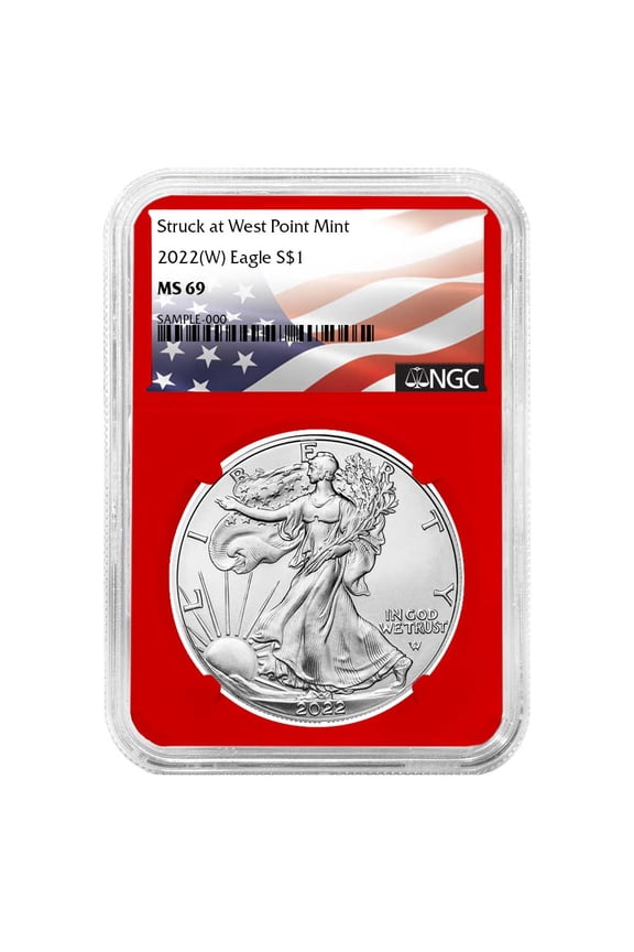 2022 (W) $1 American Silver Eagle NGC MS69 Flag Label Red Core