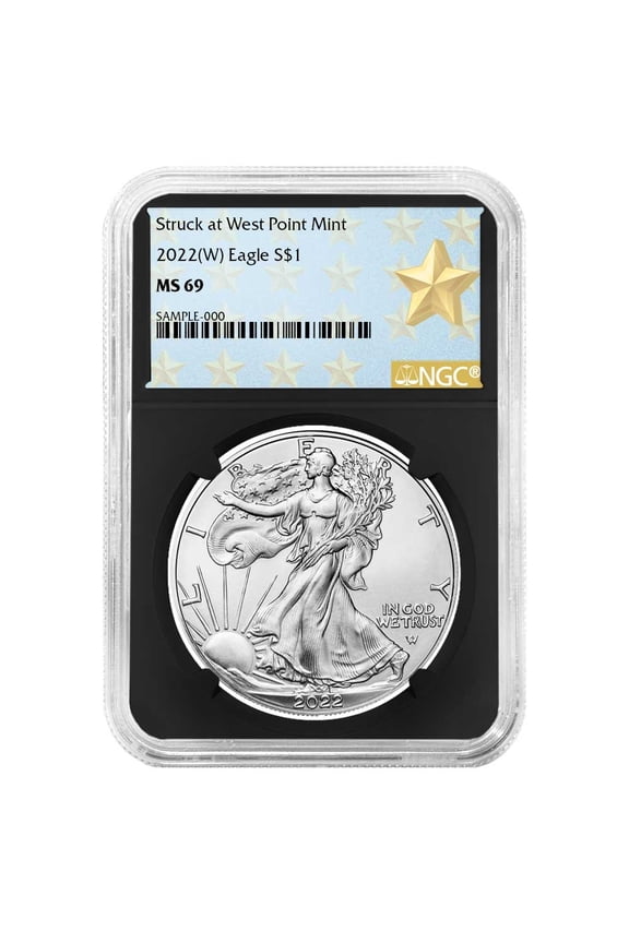 2022 (W) $1 American Silver Eagle NGC MS69 West Point Star Label Retro Core