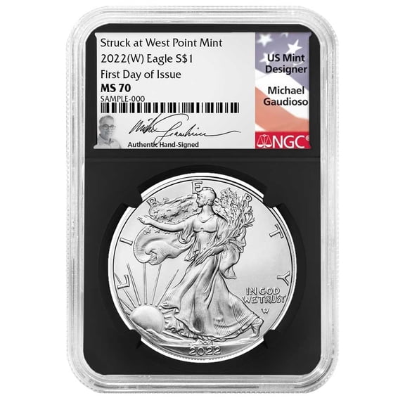2022 (W) $1 American Silver Eagle NGC MS70 FDI Michael Gaudioso Flag Label Retro Core