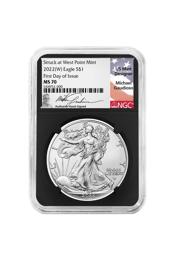 2022 (W) $1 American Silver Eagle NGC MS70 FDI Michael Gaudioso Flag Label Retro Core